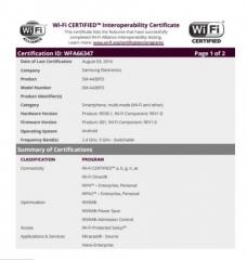 Samsung Galaxy A4 certified by the Wi-Fi Alliance