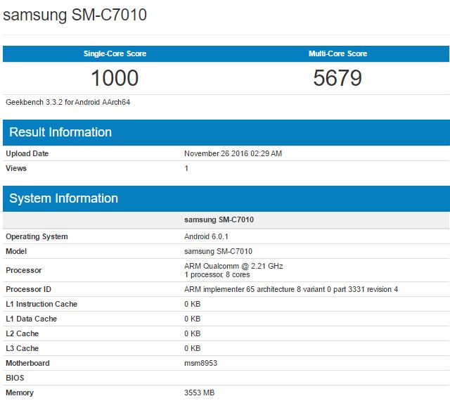 Samsung Galaxy C7 Pro now appears on Geekbench