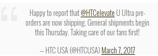 HTC U Ultra pre-orders have started shipping in the US