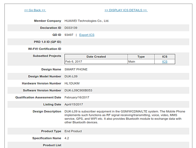 Huawei Honor V9 (Honor 8 Pro) appears in Bluetooth SIG docs